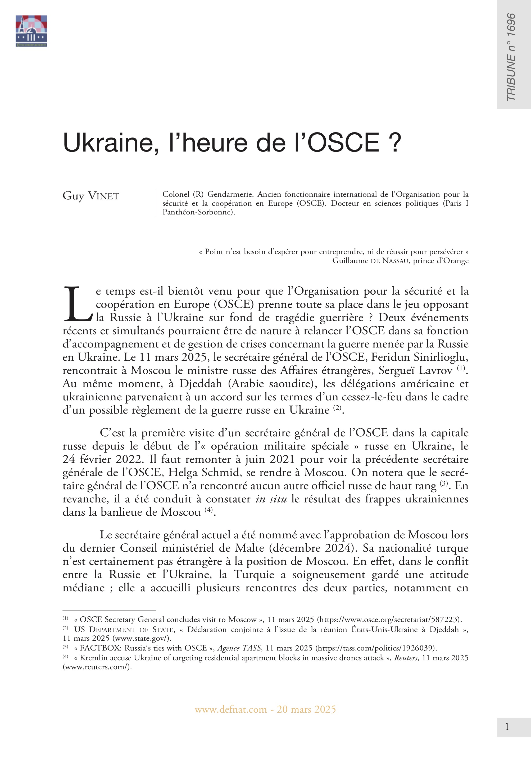 Ukraine, l’heure de l’OSCE ? (T 1696)
